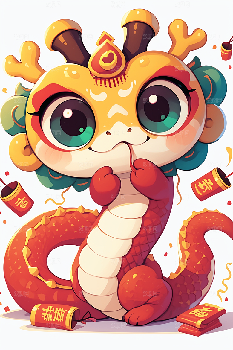 蛇年年画手绘新年插画
