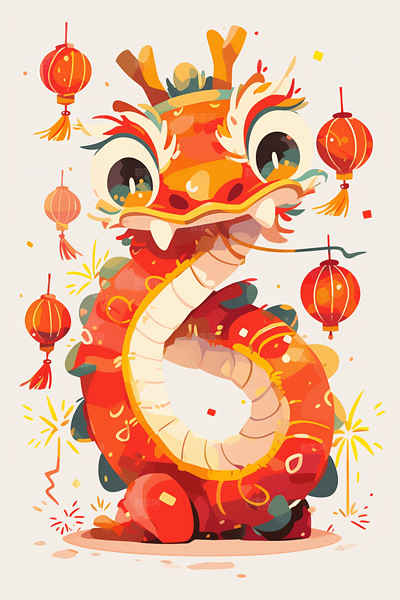 蛇年年画喜庆春节插画