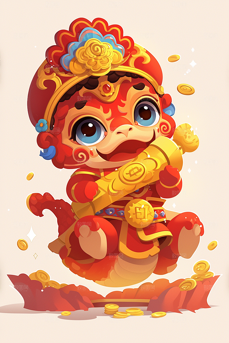 蛇年年画春节高清插画