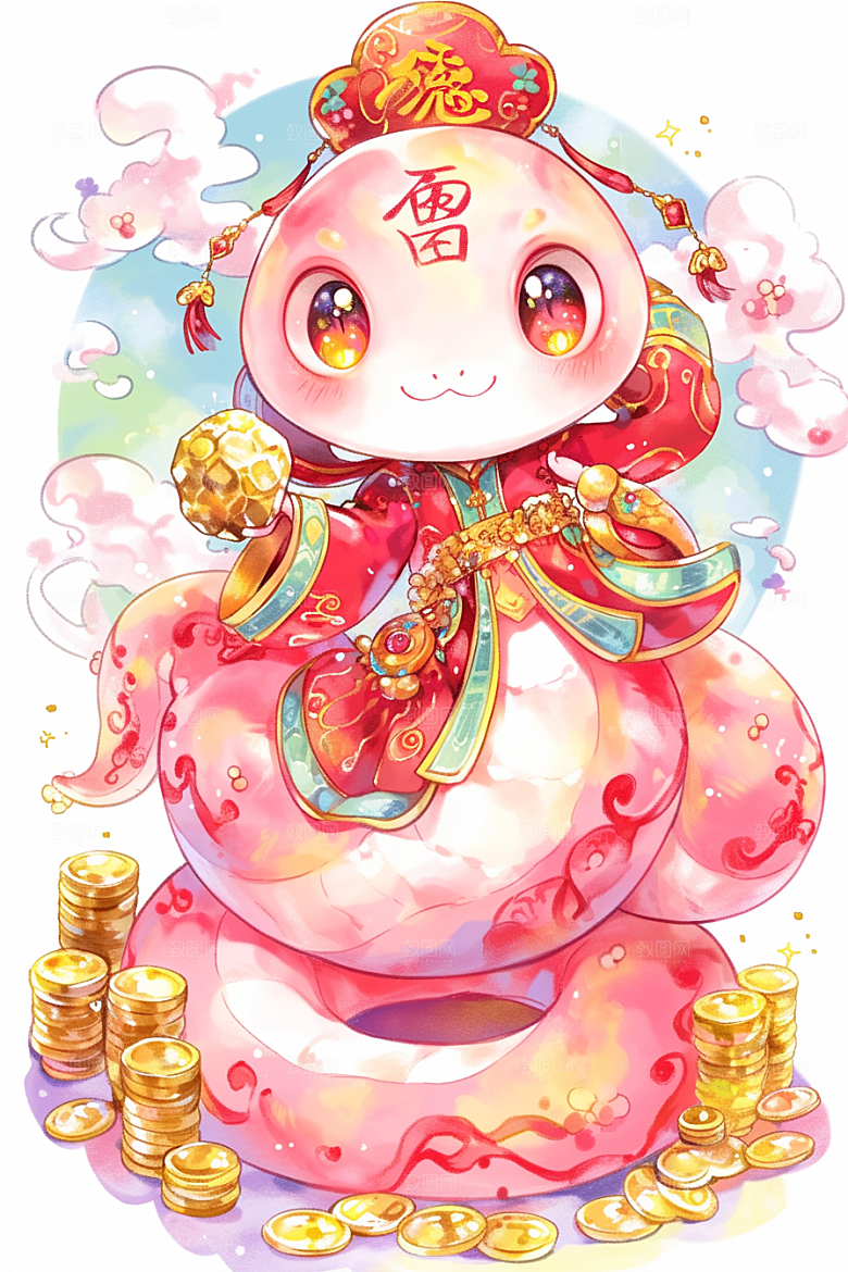 蛇年年画手绘过年插画