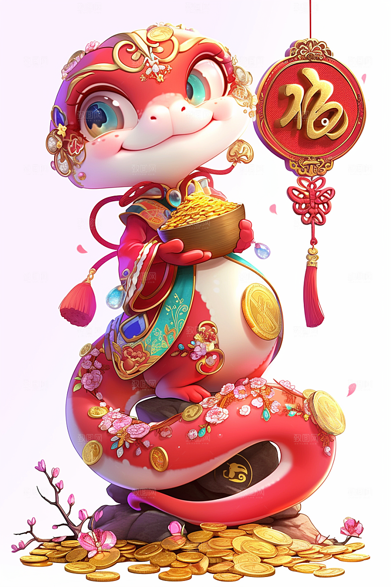 蛇年年画二十四生肖手绘插画