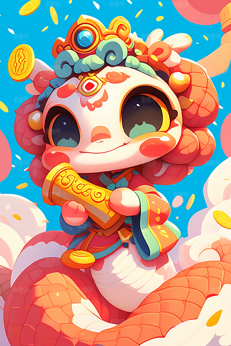 蛇年年画春节新春插画