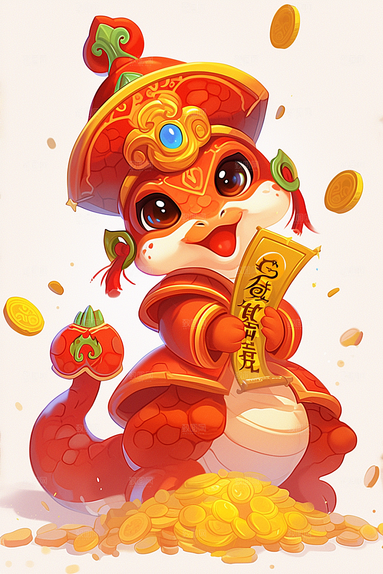 蛇年年画拟人二十四生肖插画