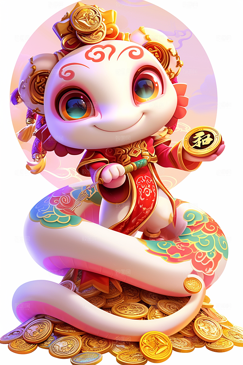 蛇年年画手绘喜庆插画