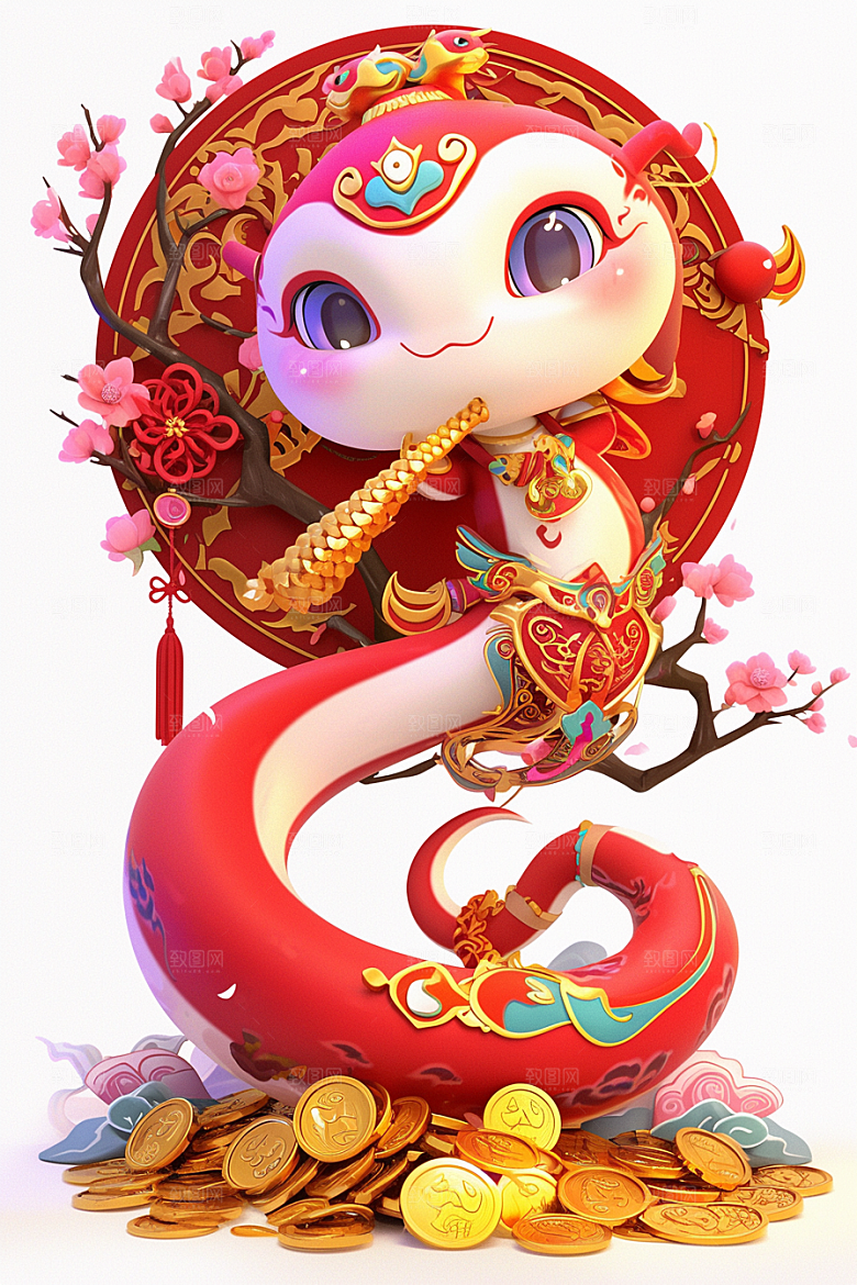 蛇年年画卡通手绘插画
