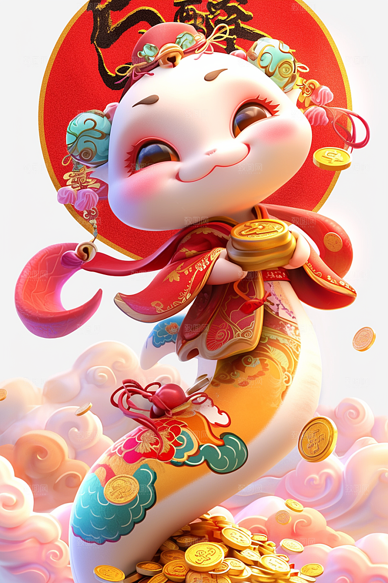 蛇年年画卡通高清插画