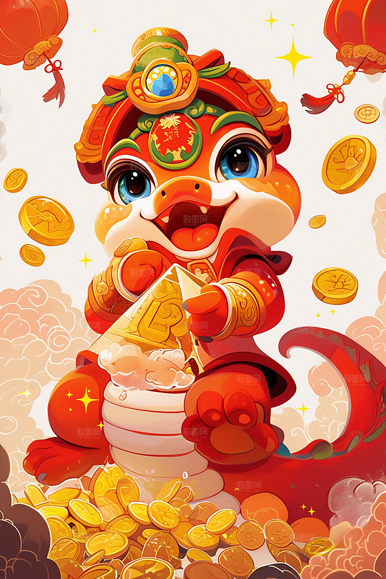 蛇年年画高清新年插画