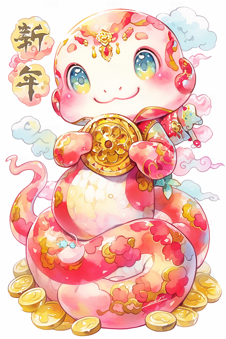 蛇年年画春节新春插画