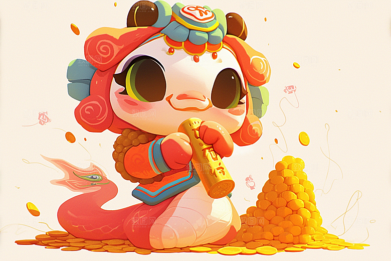 蛇年年画可爱春节插画