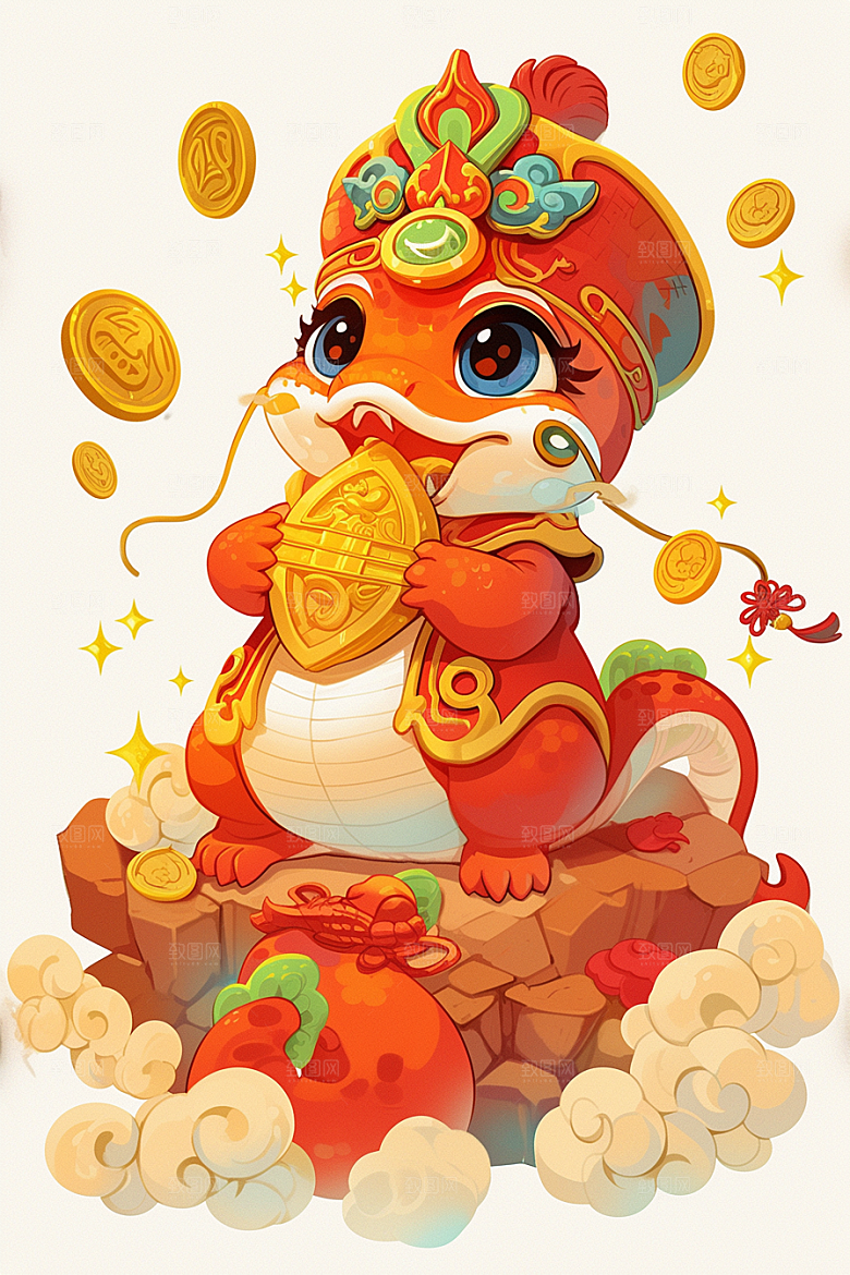 蛇年年画新春春节插画