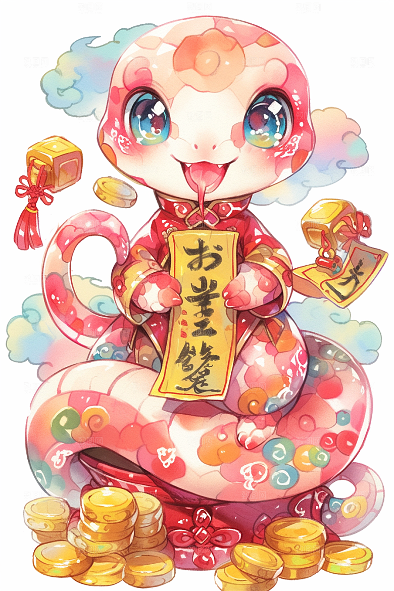 蛇年年画过年红色插画