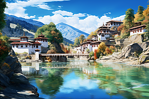 西藏旅游藏区风景摄影图