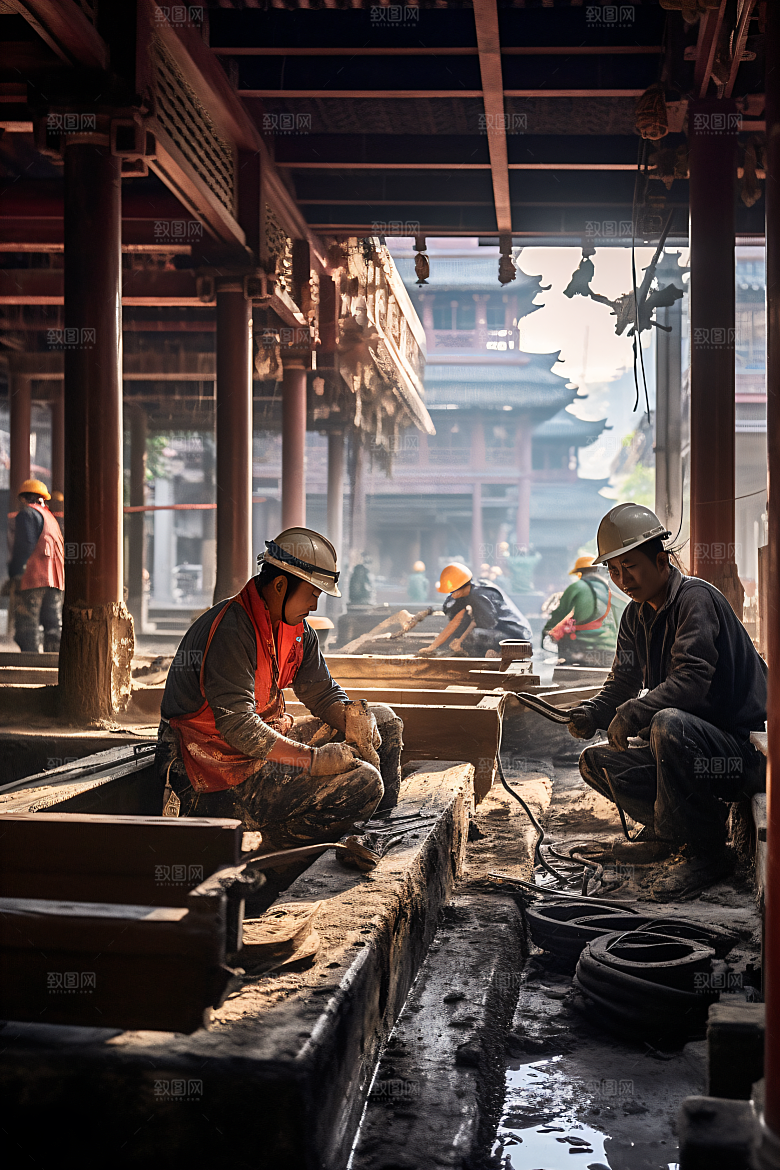 工人施工致敬劳动者建造摄影图