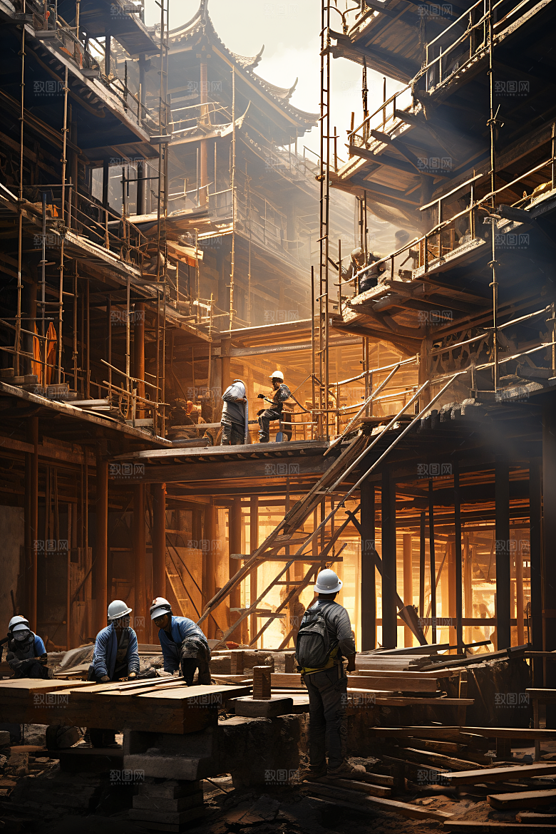 工人施工辛苦建造摄影图