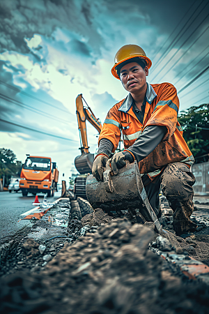 工人施工辛苦建造摄影图