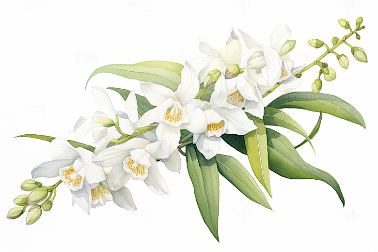 石斛手绘植物插画