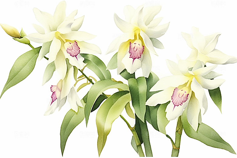 石斛植物手绘插画
