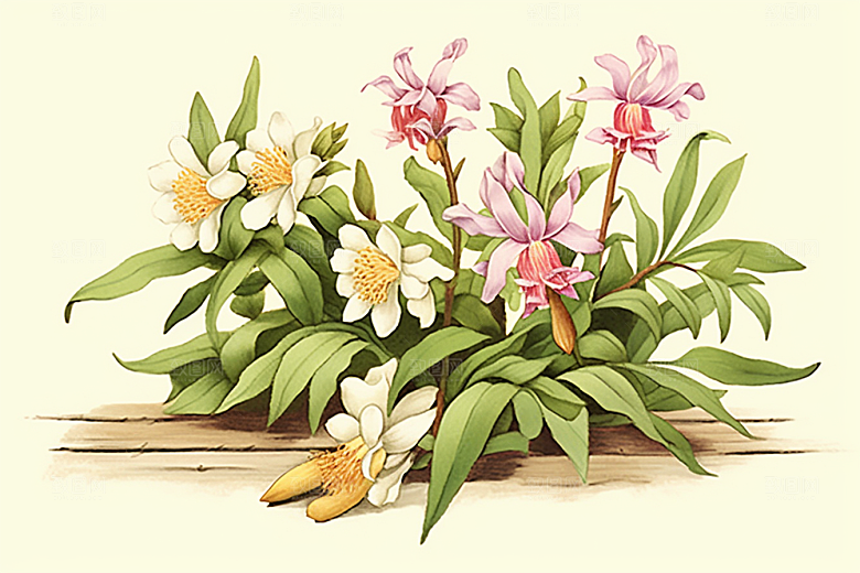 石斛植物中药材插画