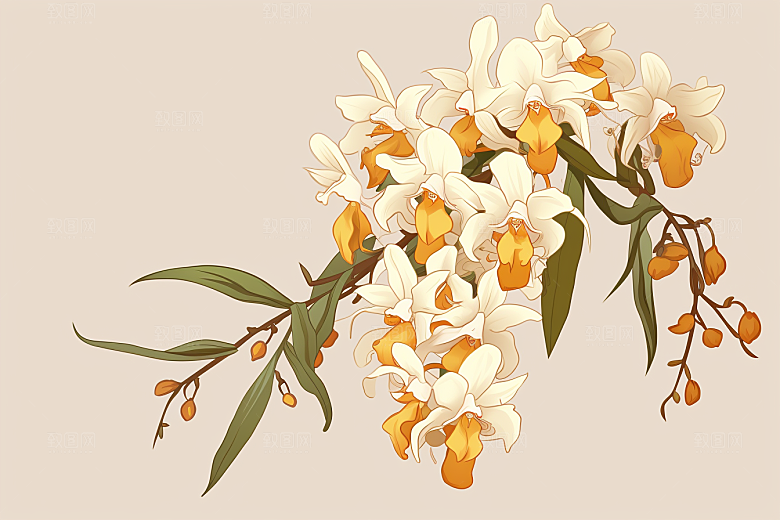 石斛手绘植物插画