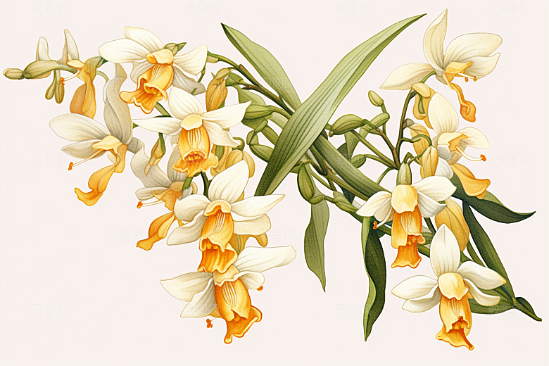 石斛植物手绘插画