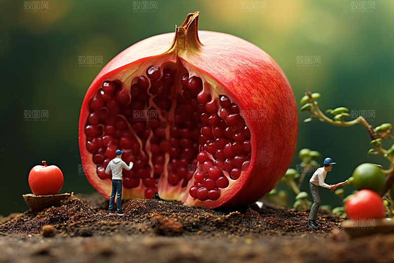 石榴种植立体微距小人