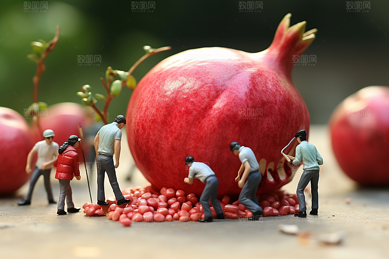 石榴采摘生产微距小人