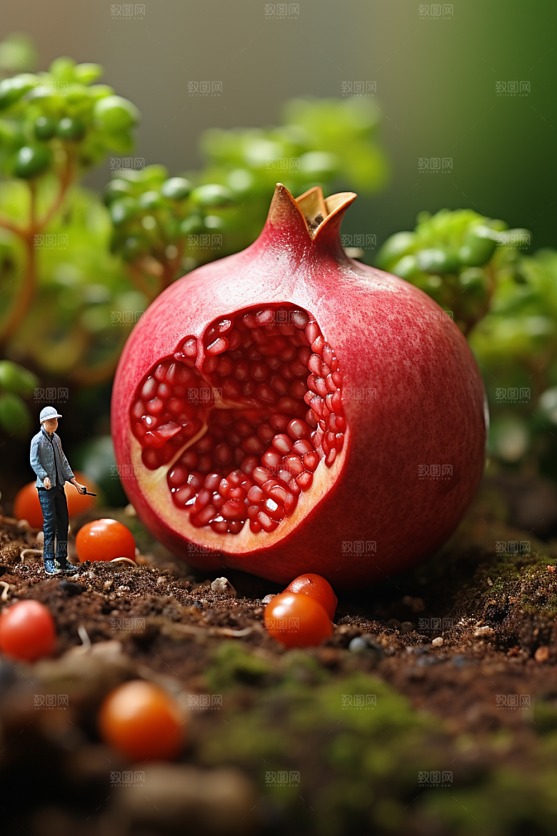 石榴生产种植微距小人