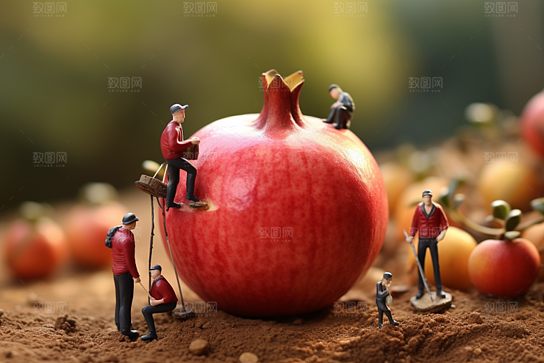 石榴采摘农业微距小人