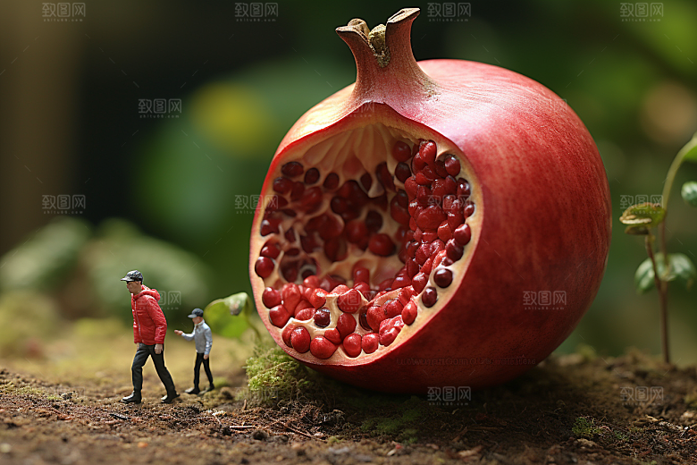 石榴采摘种植微距小人