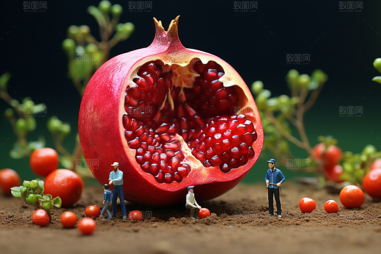 石榴生产立体微距小人