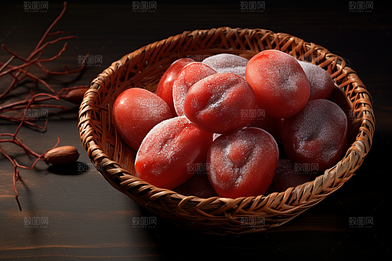 糖霜柿饼甜蜜传统美食摄影图
