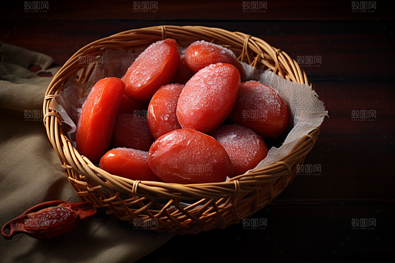 糖霜柿饼传统美食秋冬摄影图