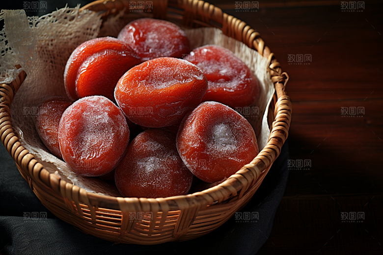糖霜柿饼秋冬传统美食摄影图