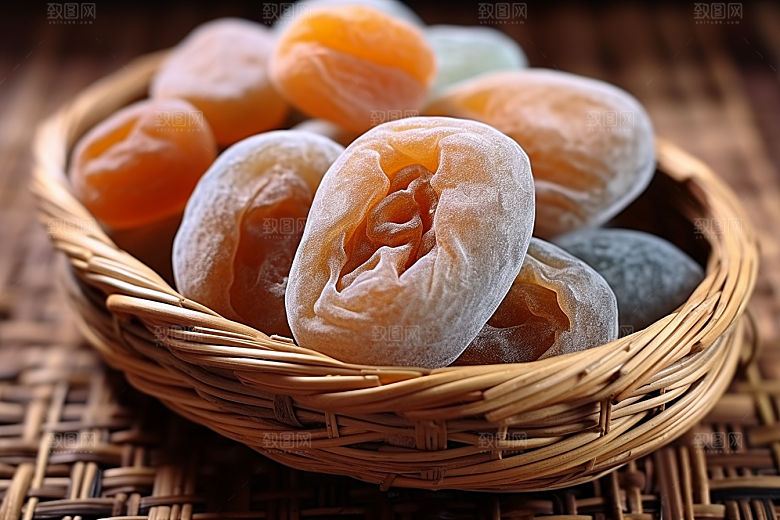 糖霜柿饼甜蜜传统美食摄影图