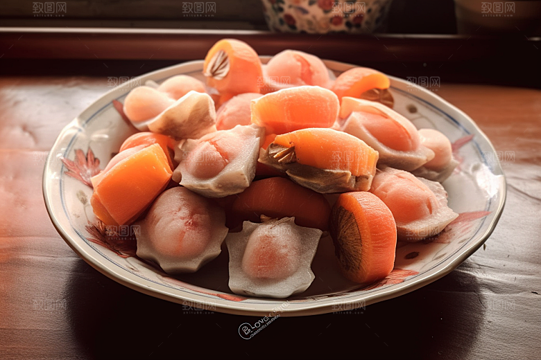 糖霜柿饼甜蜜美味摄影图