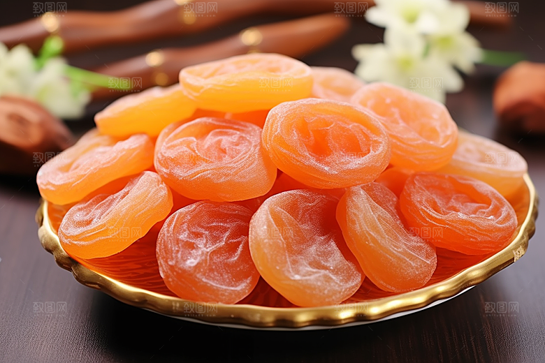 糖霜柿饼秋冬传统美食摄影图