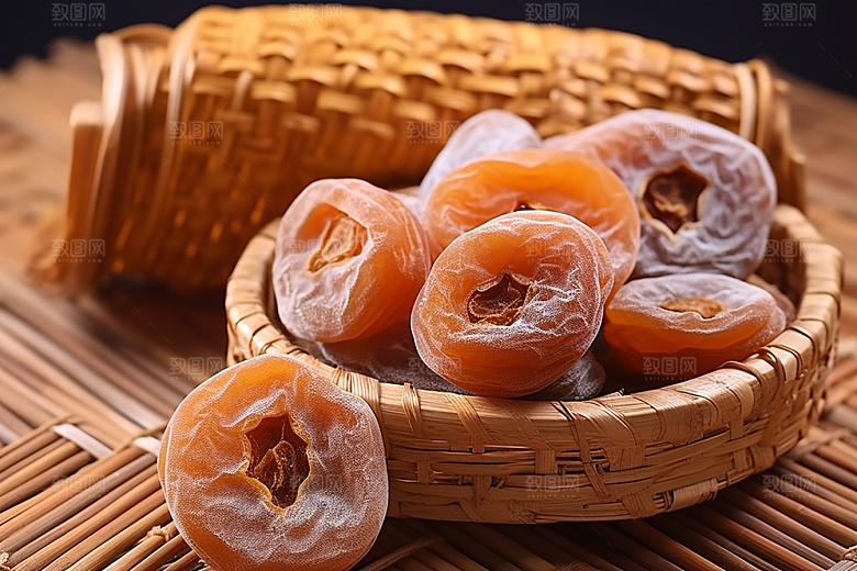 糖霜柿饼秋冬传统美食摄影图