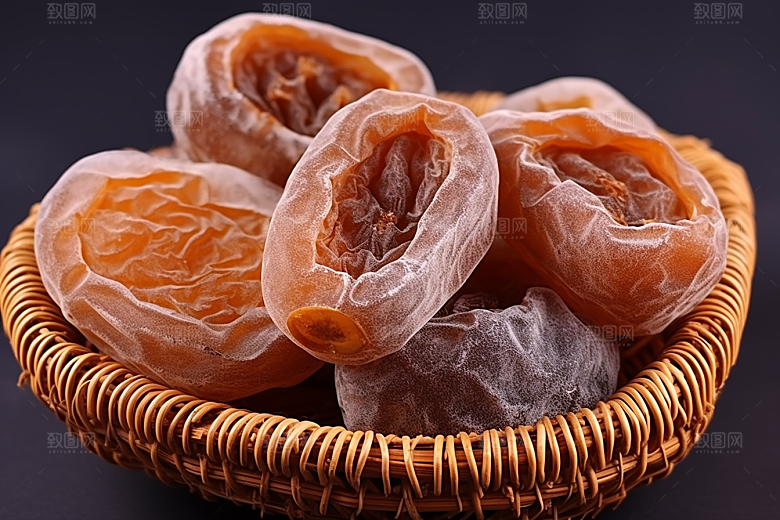 糖霜柿饼美味秋冬摄影图