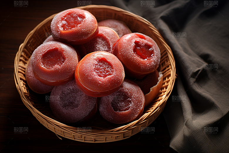 糖霜柿饼美味可口摄影图