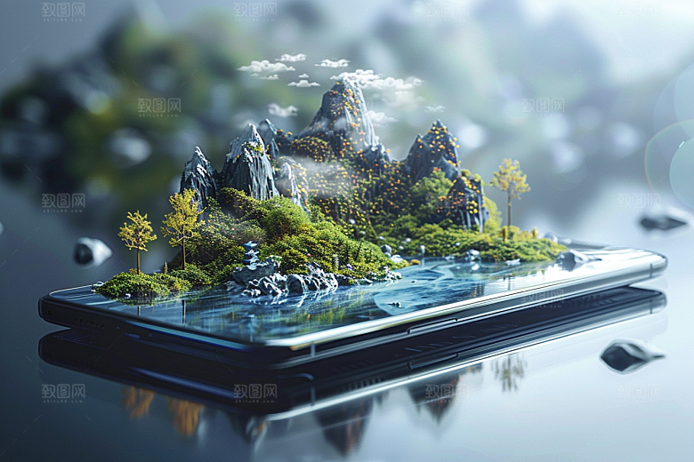 手机VR山水立体自然模型