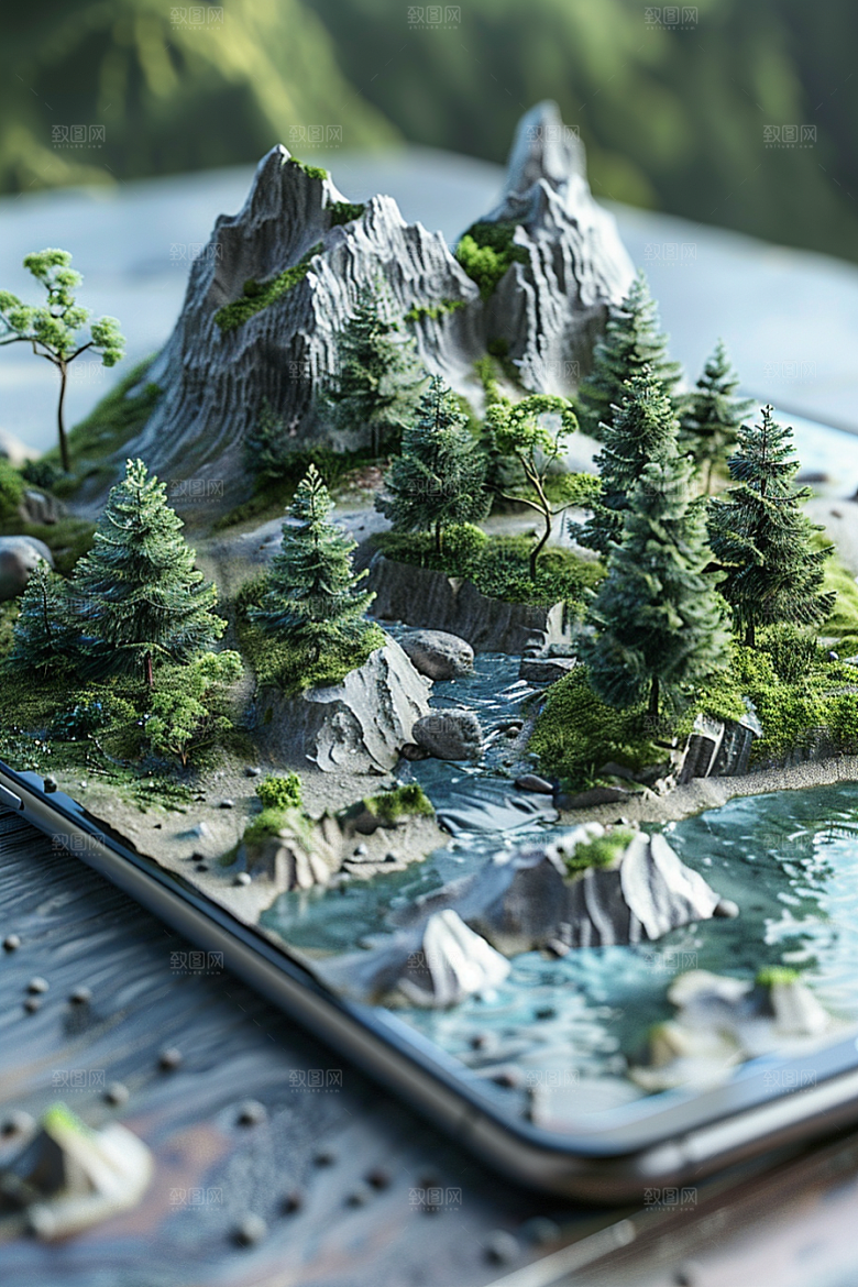 手机VR山水元宇宙数码设备模型