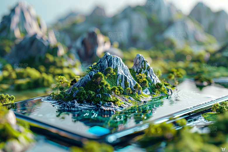 手机VR山水自然未来模型