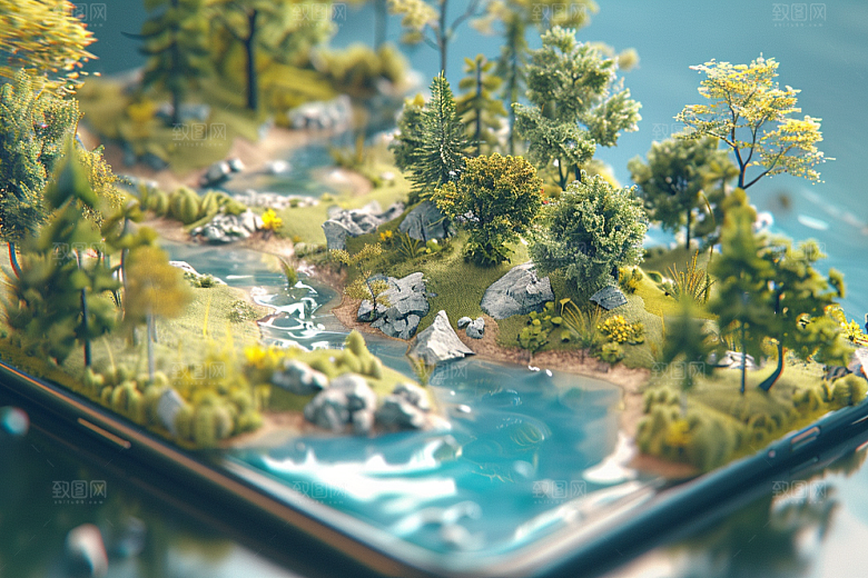 手机VR山水未来立体模型
