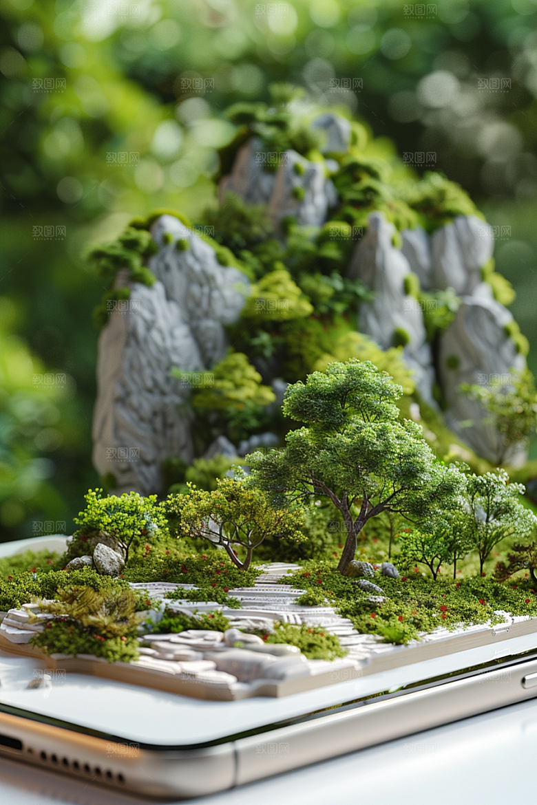 手机VR山水风光科技模型