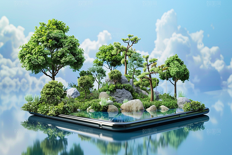 手机VR山水自然数码设备模型