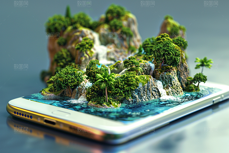 手机VR山水自然3D模型