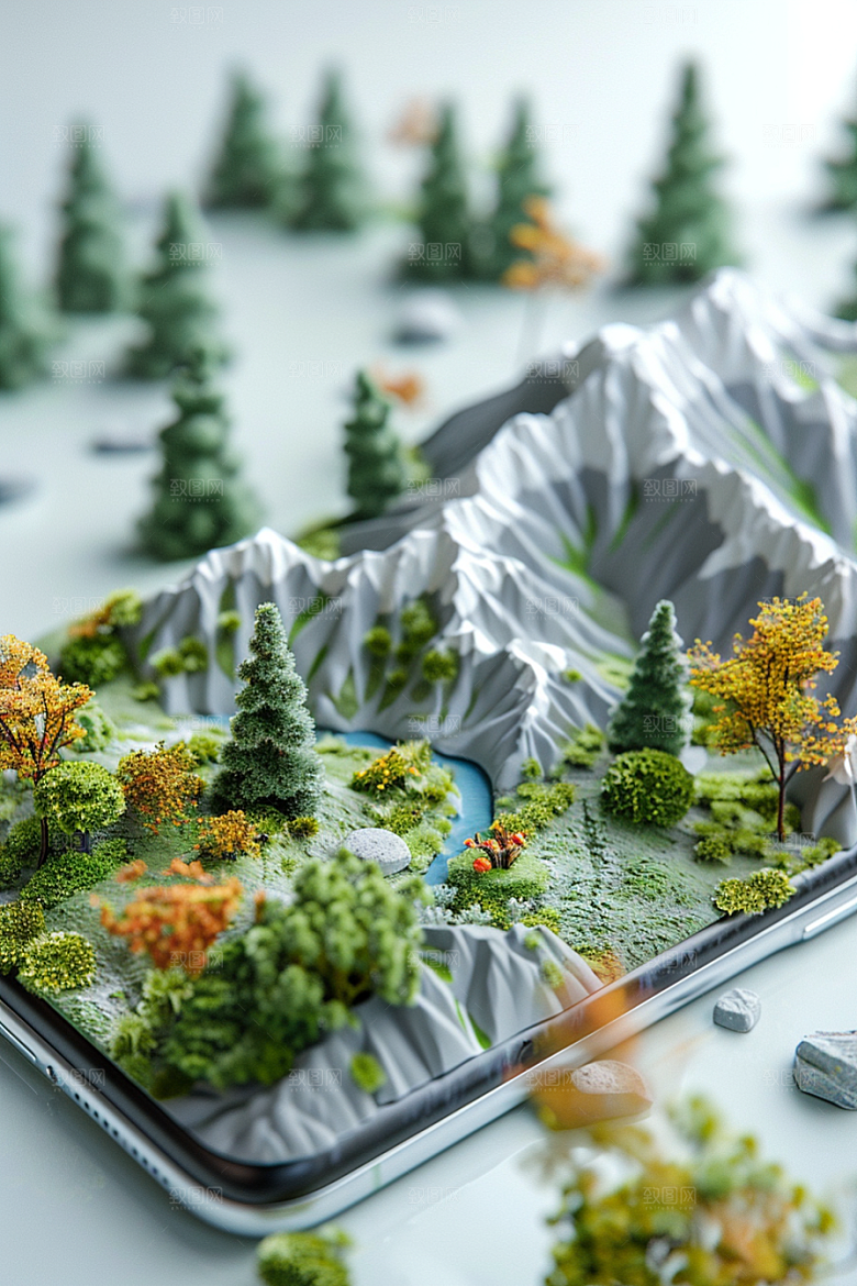 手机VR山水未来超现实模型