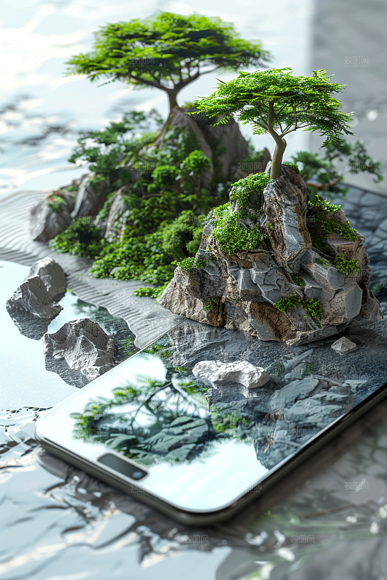 手机VR山水未来虚拟现实模型