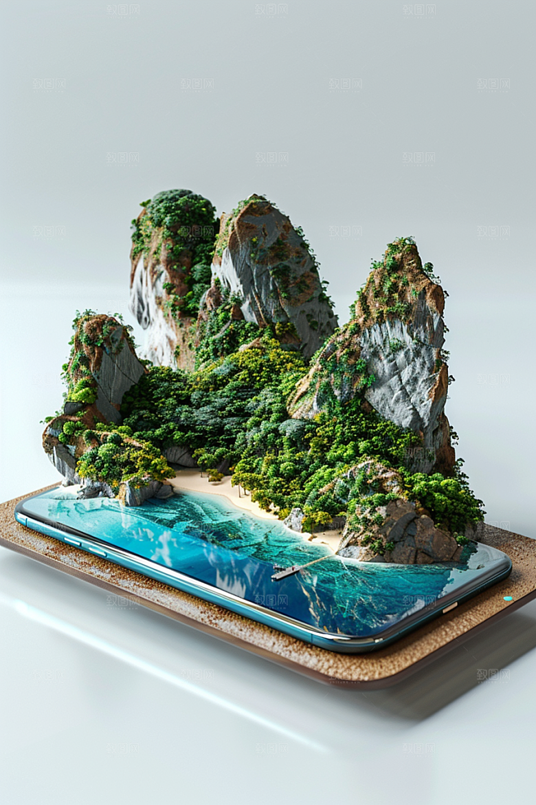 手机VR山水幻想风立体模型