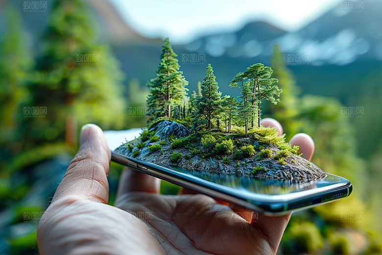 手机VR山水风光数码设备模型